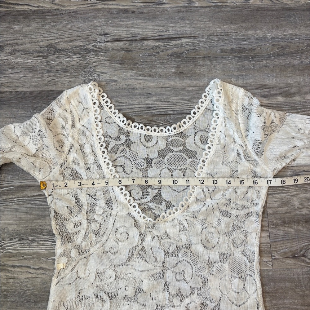 White Lace Midi Dress | Bell Sleeves | Deep V Neck | Boho Romantic - Picture 10 of 11
